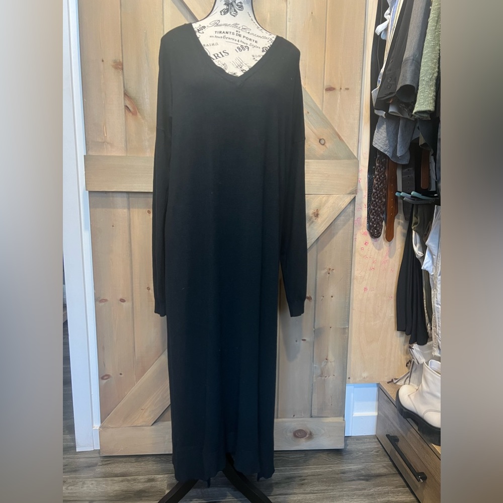 Dreamers. Long black v neck sweater dress in size small. Loose fit